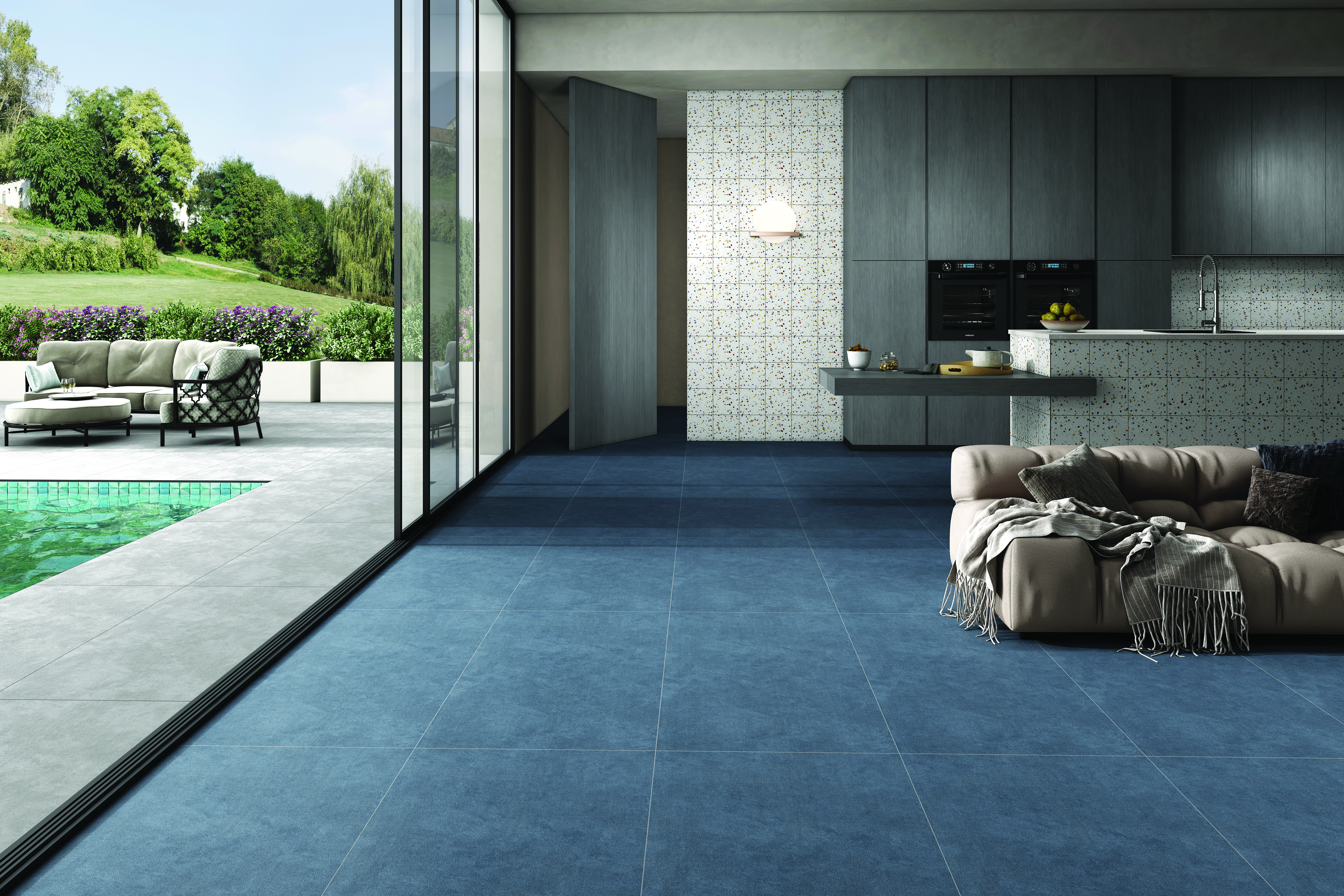 COLORATO BLUE 180 GRITSTONE MT V1 SLAB for Wall, Floor — Somany Colorato collection